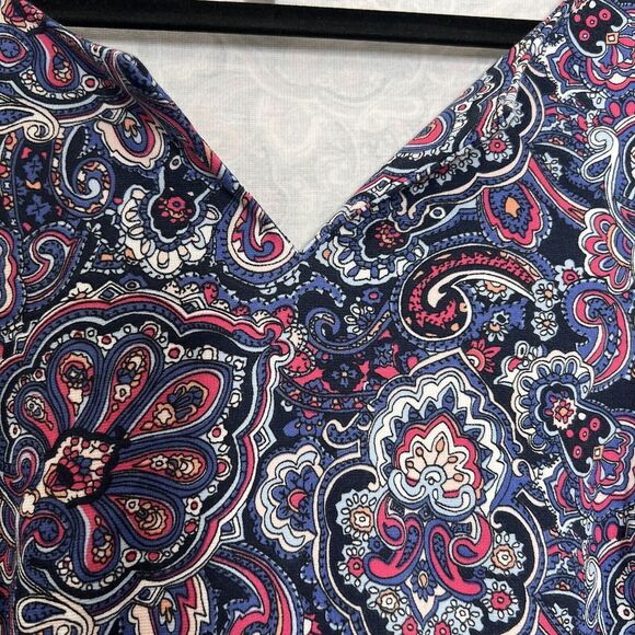 Talbots Dress Women's Large Blue Pink Paisley Sheath Midi Sleeveless Office Work - Picture 2 of 7